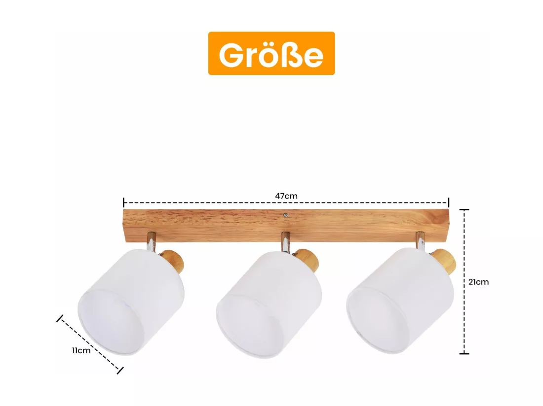 NETTLIFE 3 Spots de Plafond Couloir Mural Moderne en Bois Pivotant à 350°E14 MAX.25W Lampe pour Salon Chambre Cuisine (sans Ampoule)