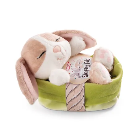 NICI Kuscheltier Hase cappuccino 12cm schlafend im grünen Körbchen