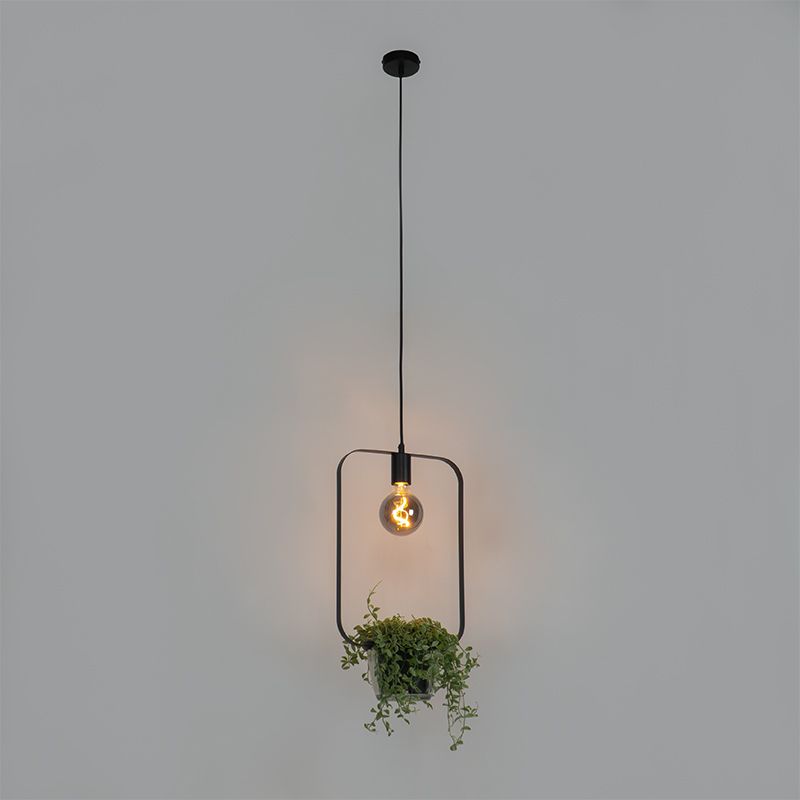 Moderne hanglamp zwart met glas rechthoekig - Roslini