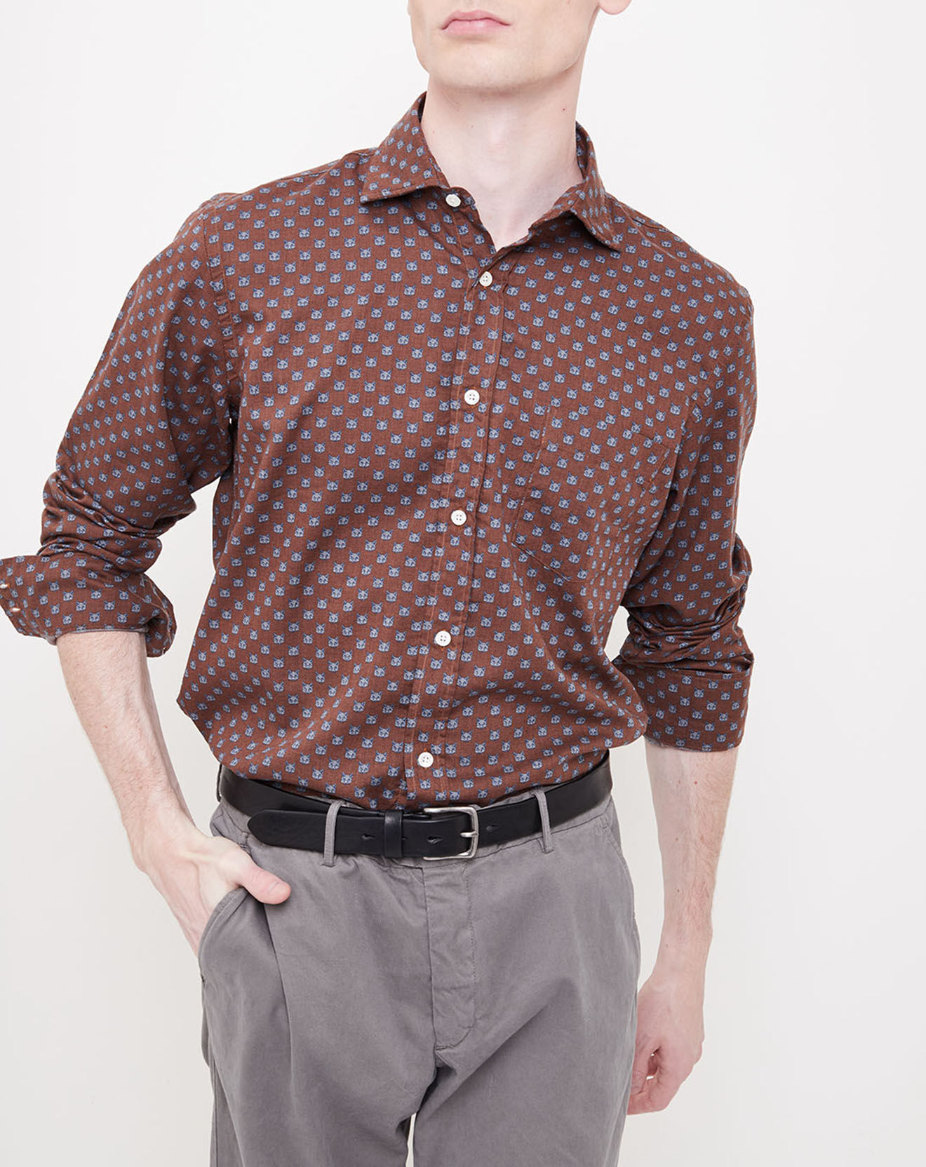 Hartford Chemise Regular en Flanelle de Coton Paul imprimé fox marron