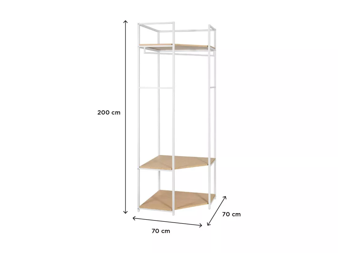 Portant d'angle bois et métal Blanc L70 x H200cm