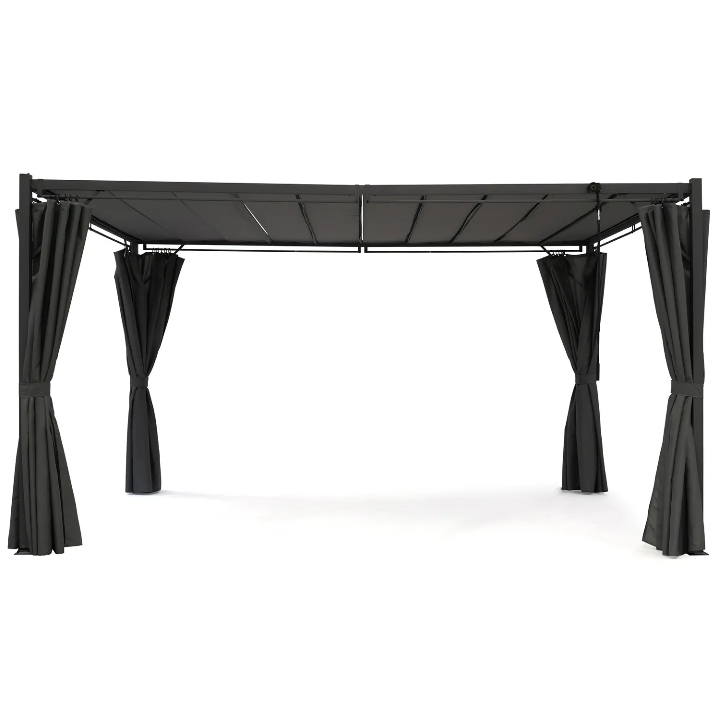 Pergola édition suprem lames orientables 3x4 M et 4 rideaux gris anthracite