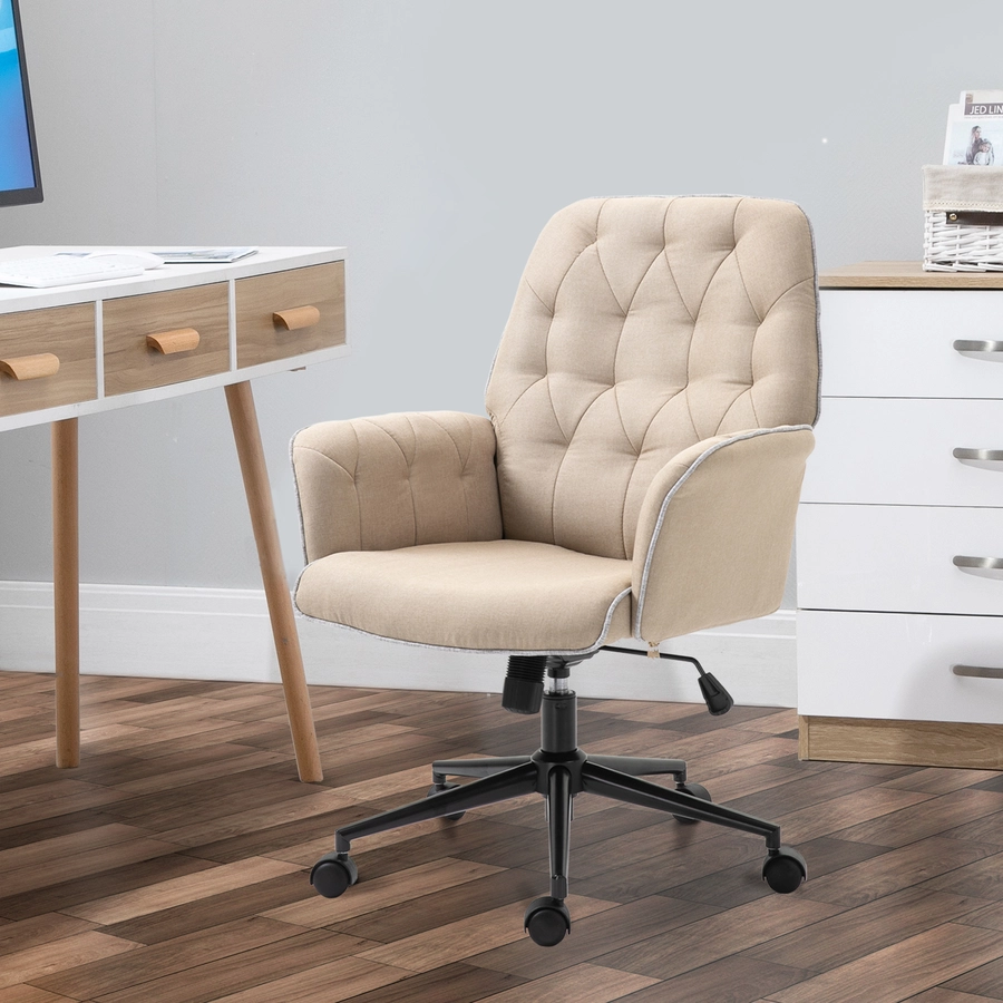 HOMCOM Bürostuhl mit Wippfunktion, aus Webstoff und Polyester, gemütlich beige