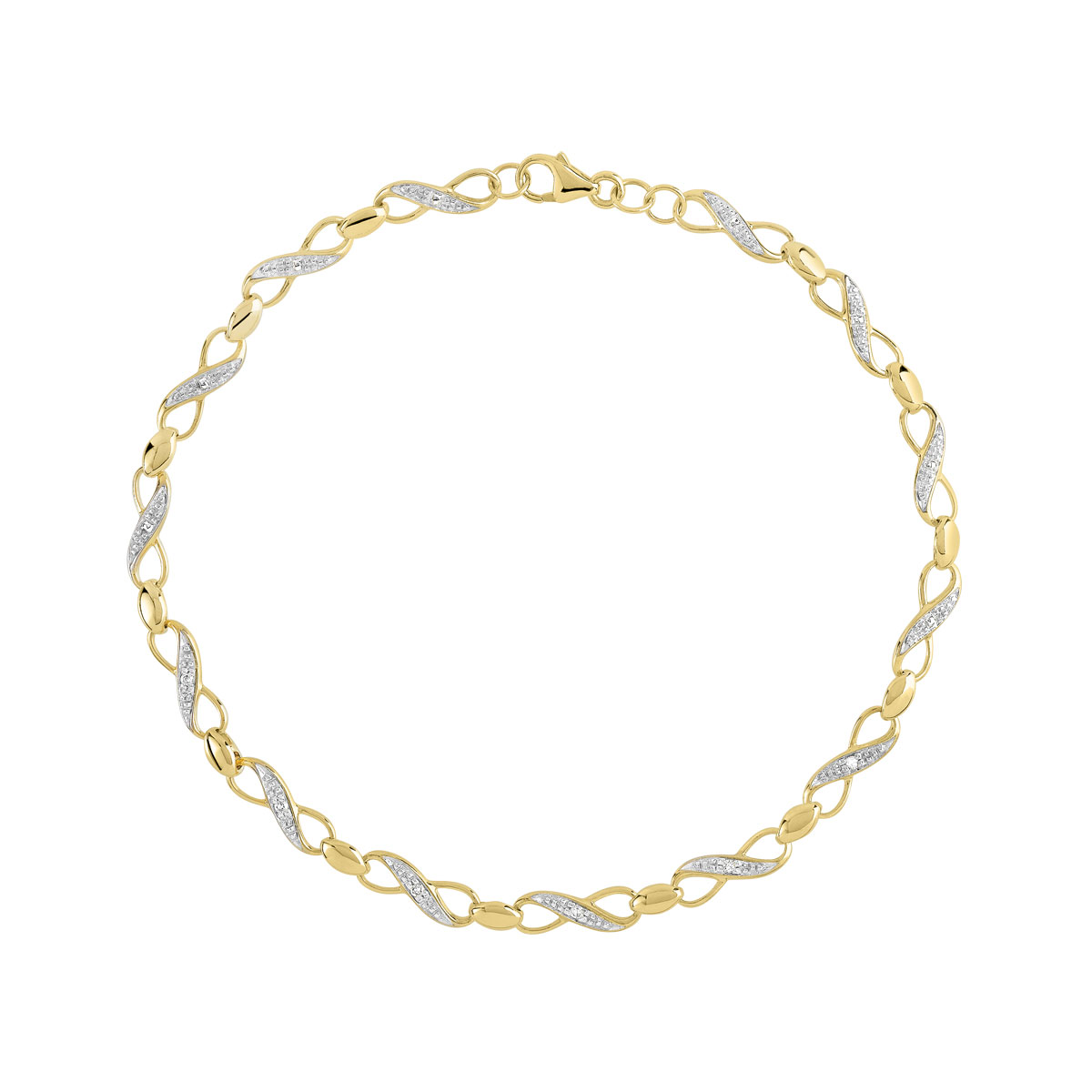 Bracelet or 375 2 tons diamants 19,5 cm