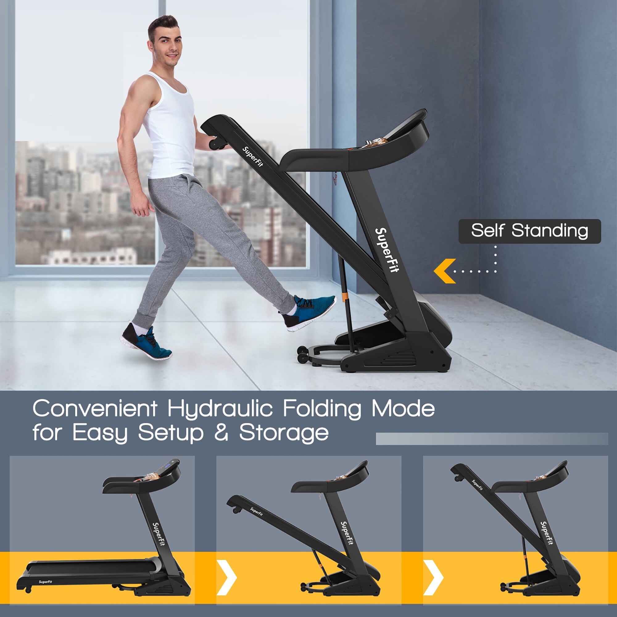 Esteira elétrica dobrável Superfit 3.75HP com inclinação automática e 12 programas - Veja detalhes