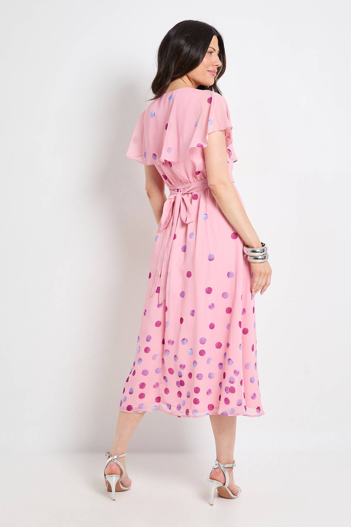 Wallis Robe Midi À Manches Cape Et Bordure À Pois
