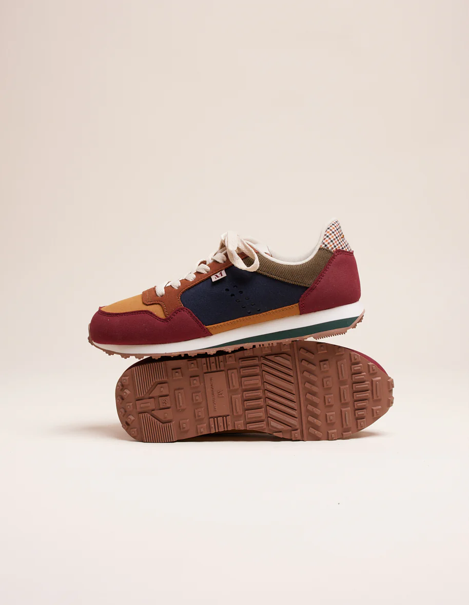 Baskets basses Gabrielle - Suède vegan et PDP bordeaux moutarde