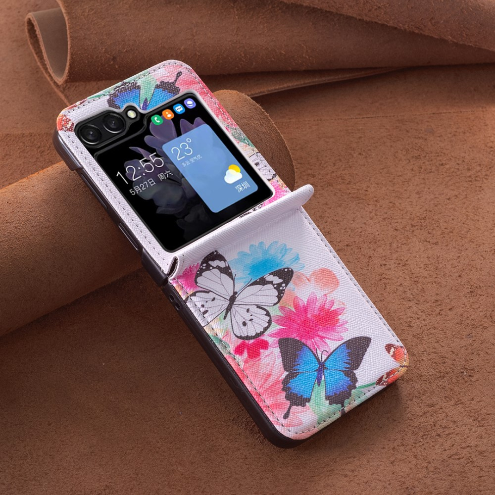 Samsung Galaxy Z Flip7 FE / Z Flip6 Leder Hardcase Schutzhülle - Blumen & Schmetterlinge