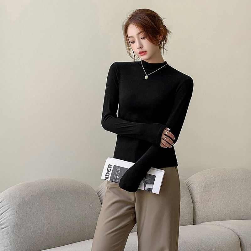 Dovitade - T-shirt met lange mouwen en mockneck, effen