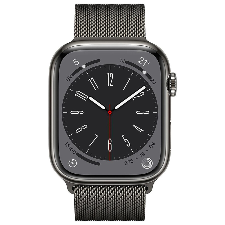 Apple Watch Series 8 GPS + Cellular - Acier Inoxydable Graphite- Bracelet Milanais 41 mm