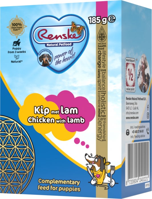 Renske hondenvoer vers kip met lam puppy 185 g
