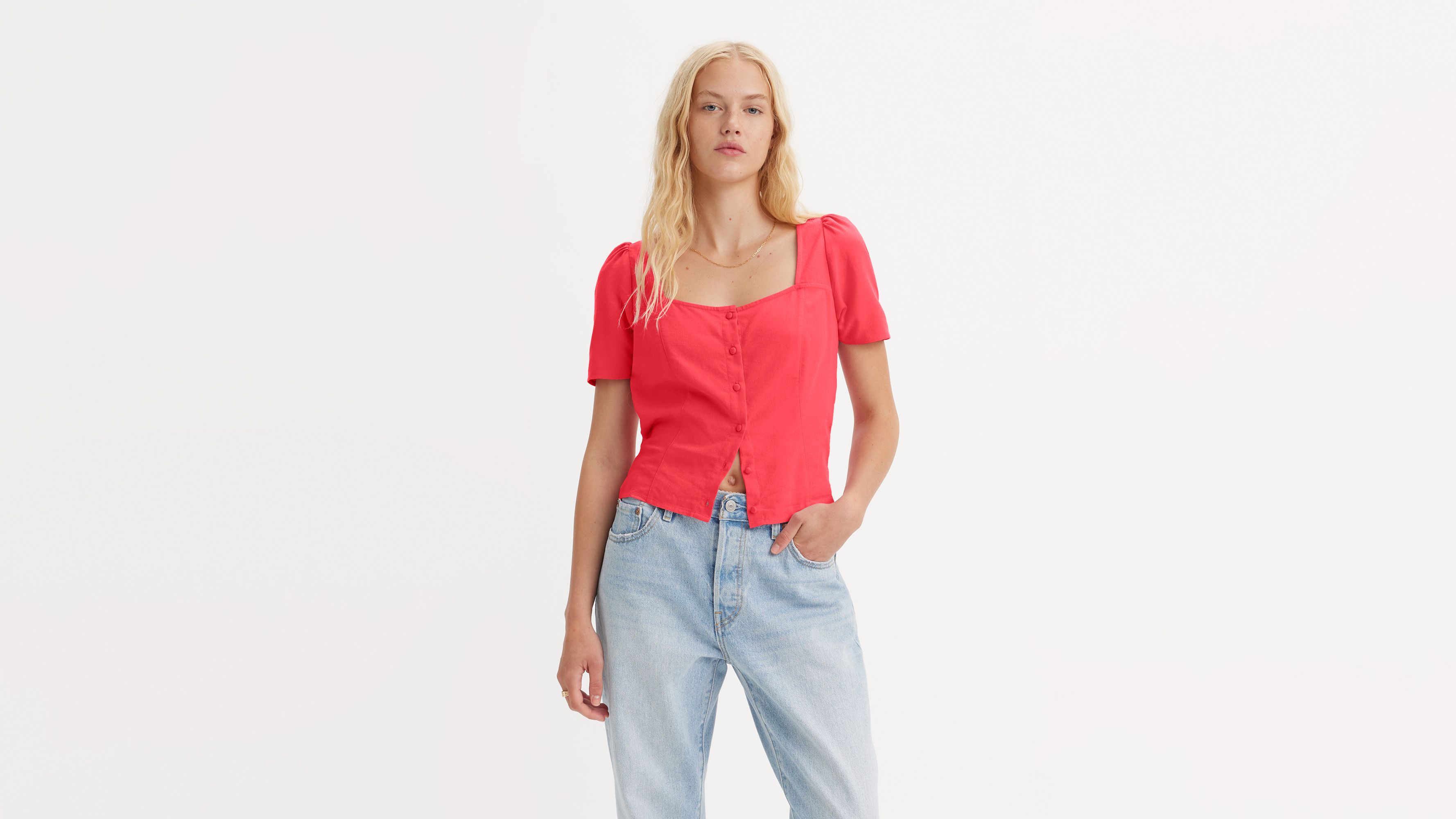 Blouse manches courtes Pascale - Coral Red Garment Dye - Rouge