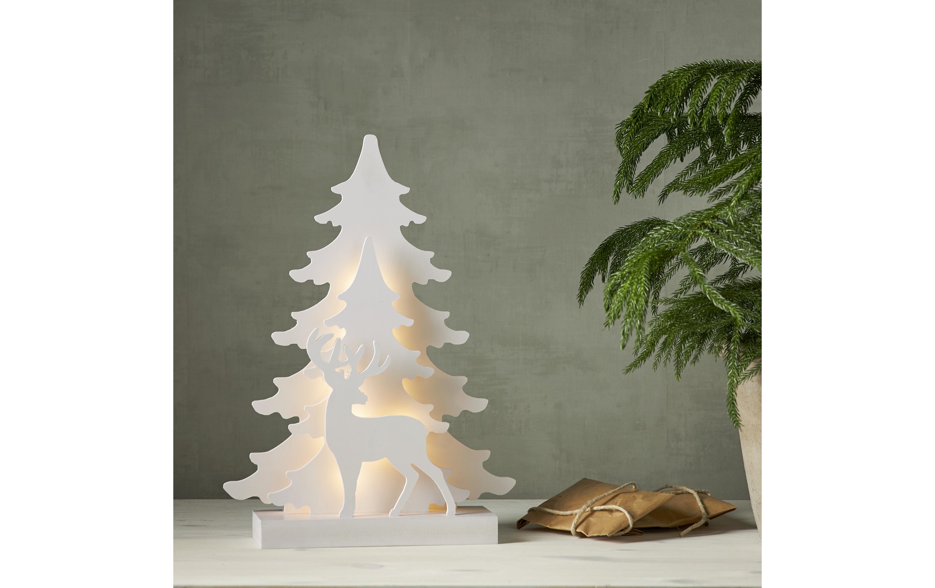 Tischdeko Grandy, 41 cm, 15 LED, Holz, WeissBeleuchtete Weihnachtssilhouette