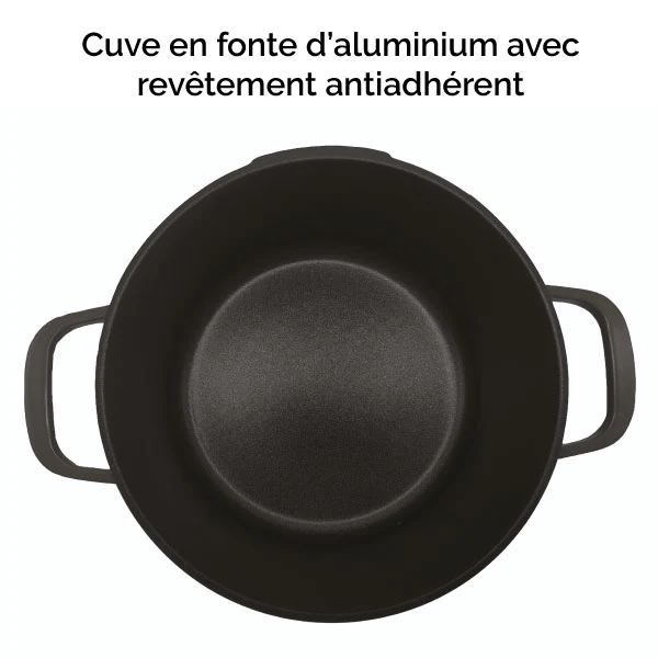 Cocotte légère ronde en fonte d'aluminium 28 cm 6,7 L coloris noir Mat