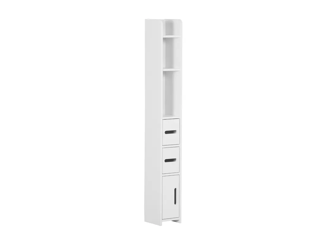 Meuble bas colonne rangement salle de bain WC 3 portes 2 niches étagère blanc