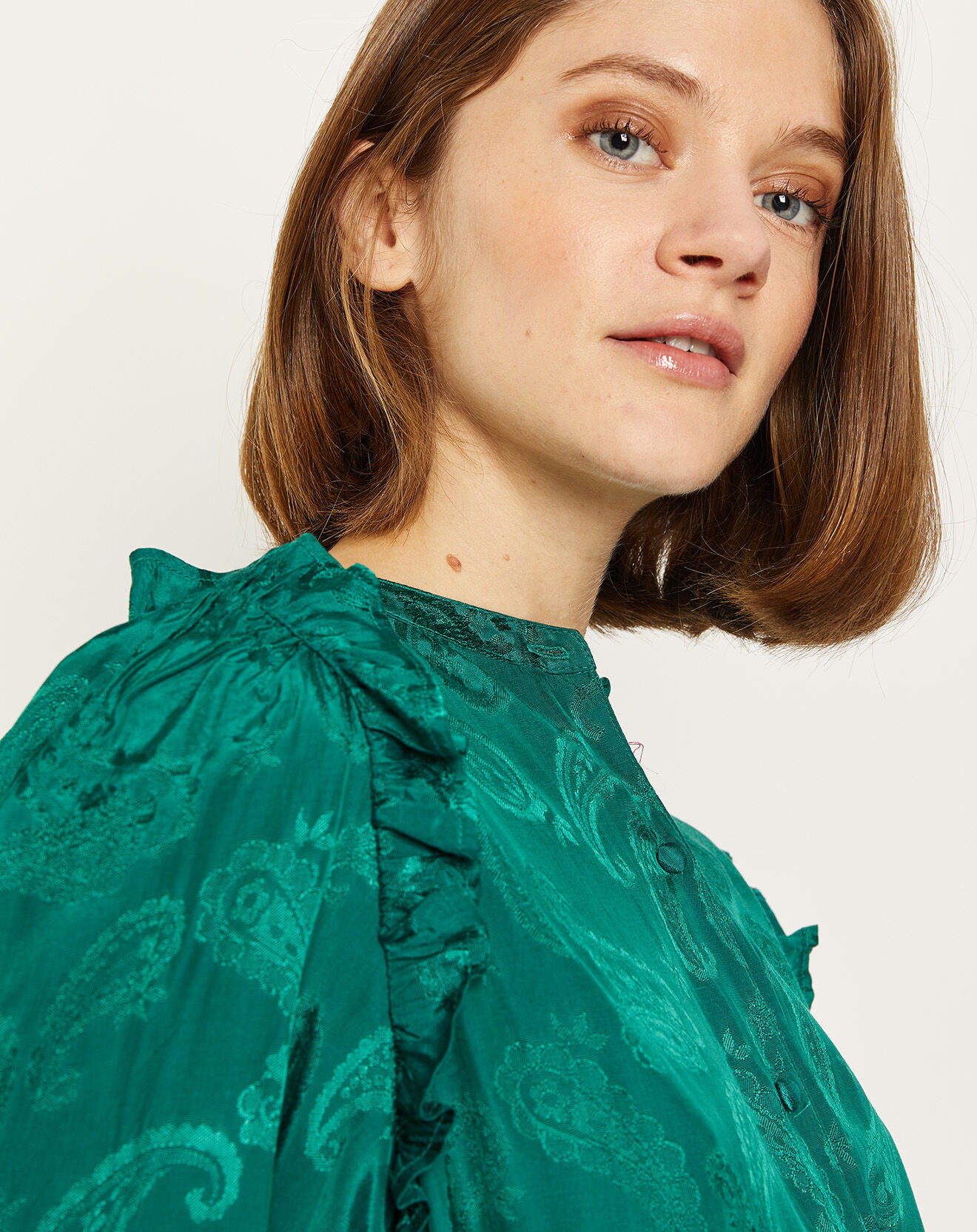 La Petite Etoile Chemise Izana motifs ton sur ton verte
