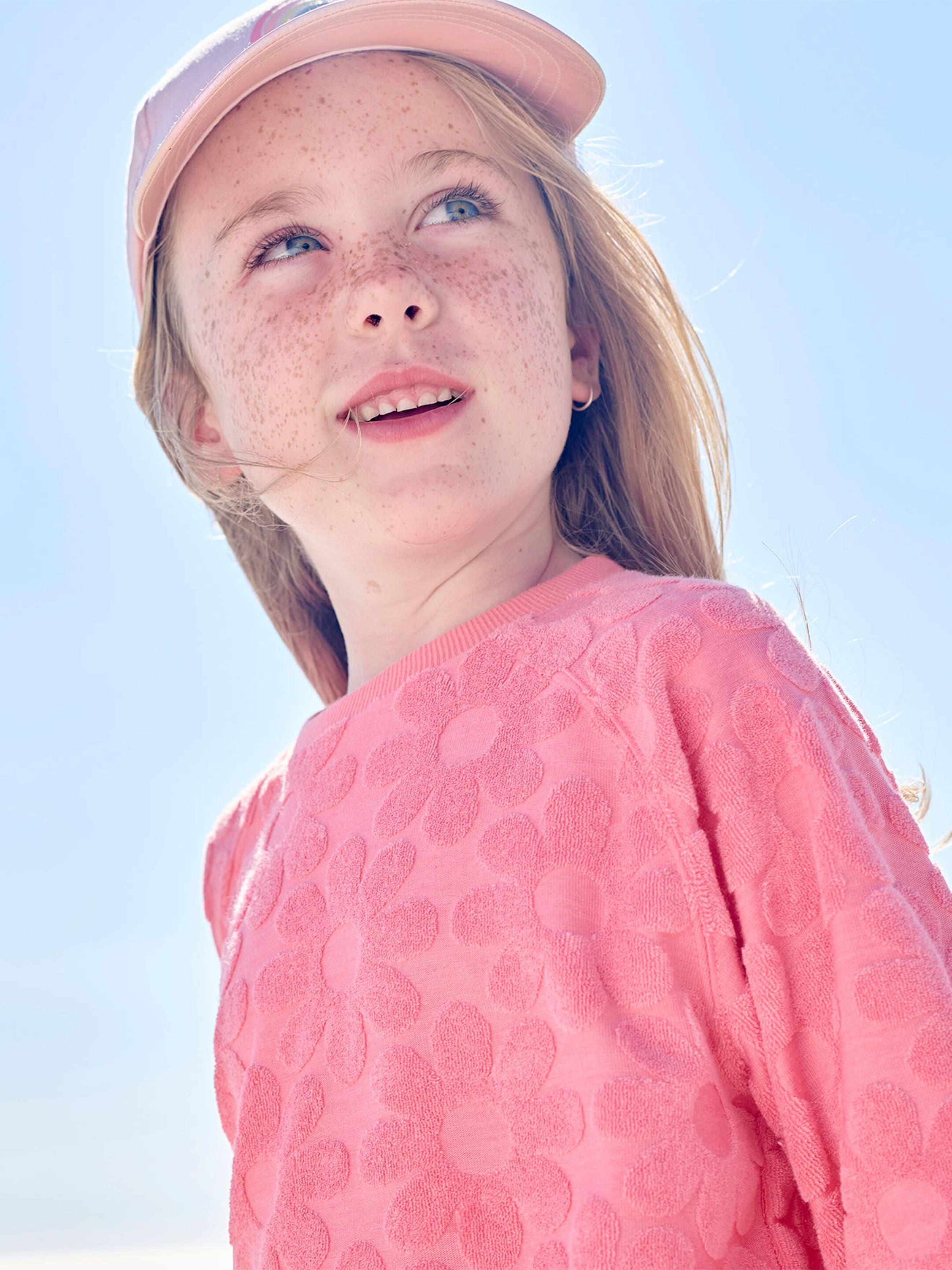 Vertbaudet Mädchen-Set mit Frottee-Blumen: Sweatshirt & Shorts bonbon rosa