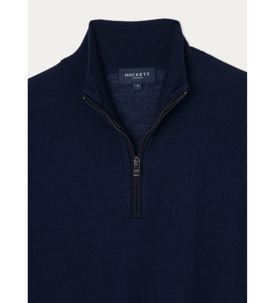 Hackett Jersey Merino Silk Zip Azul Marinho