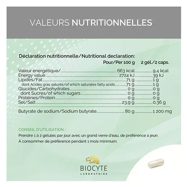 Biocyte Colon Restore Butyrate de sodium Côlon Irritable 30 gélules
