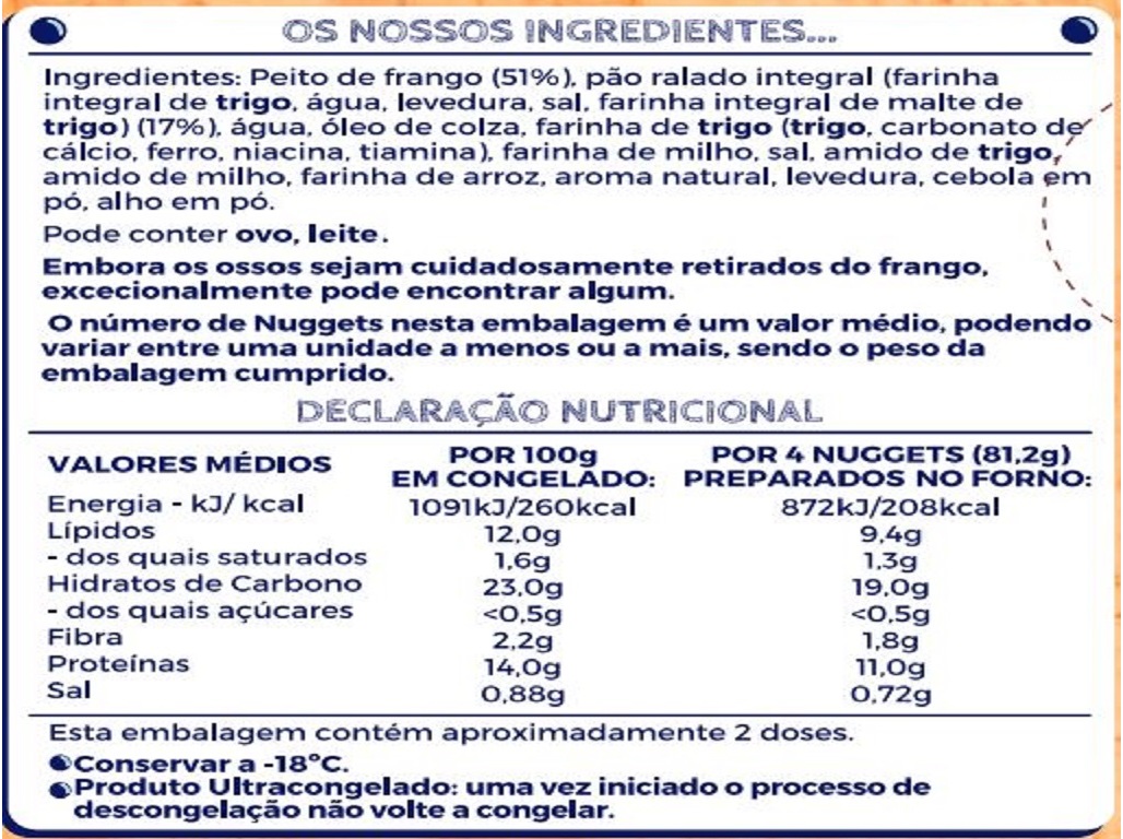NUGGETS IGLO CAPITÃO FRANGO INTEGRAIS 10UN 208G