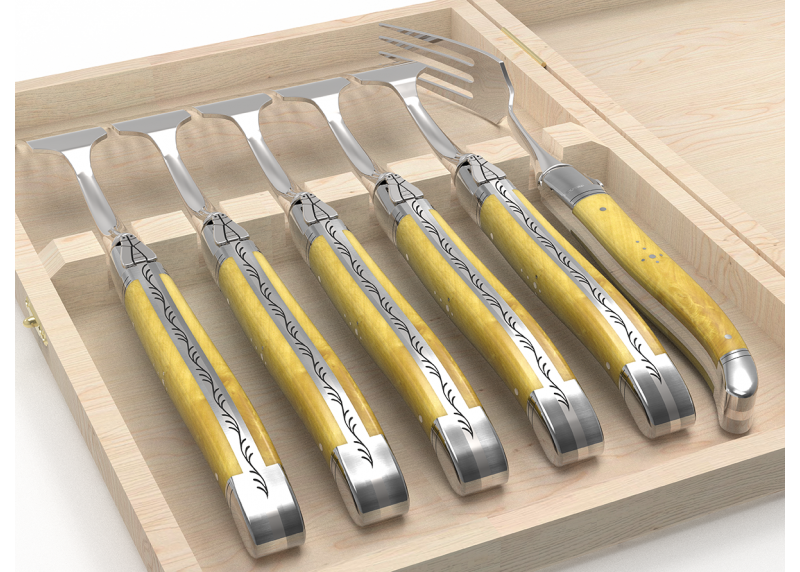 Service de 6 fourchettes Laguiole avec un manche en buis et mitres en acier inoxydable