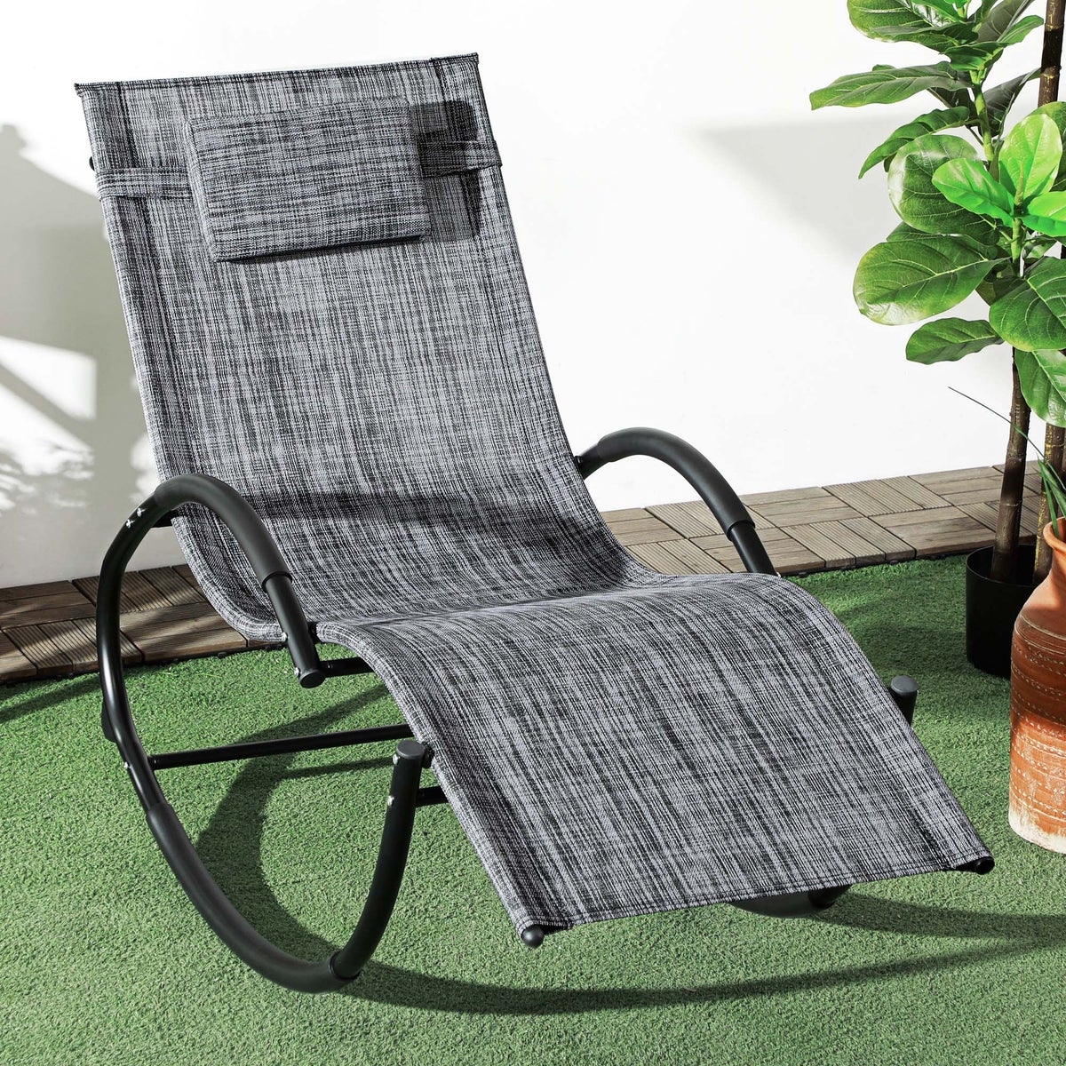 Outsunny schommelstoel, tuinligstoel met hoofdsteun, 155 x 61 x 88 cm, Texteline, Grijs