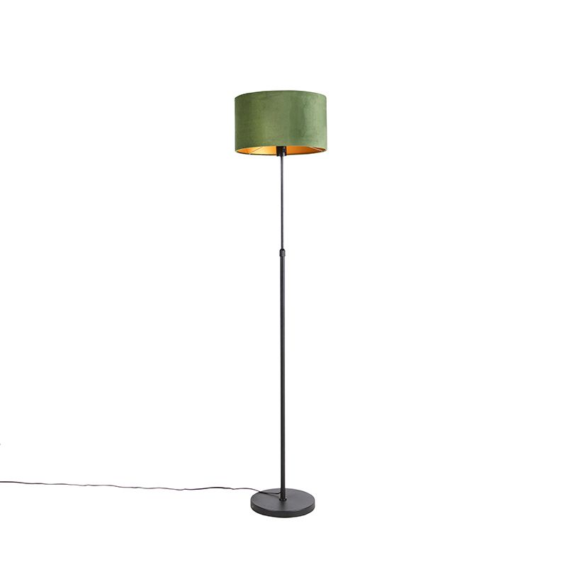 Vloerlamp zwart met velours kap groen met goud 35 cm - Parte