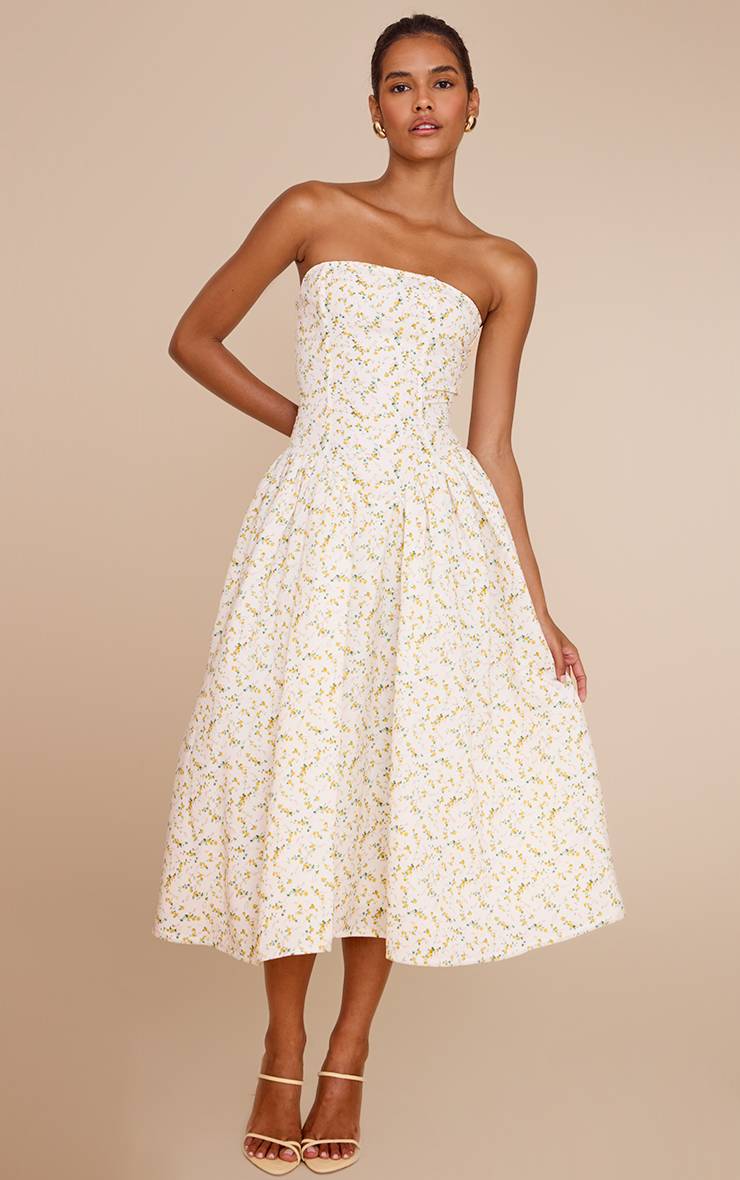 Jaune Robe Patineuse Mi-longue Bustier À Imprimé Fleuri Ditsy