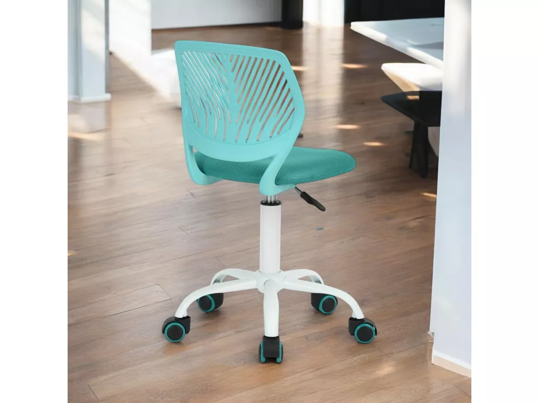 URBAN MEUBLE Chaise de bureau pivotante turquoise, dossier ergonomique, revêtement en maille, hauteur réglable, style moderne, pour la maison et le bureau