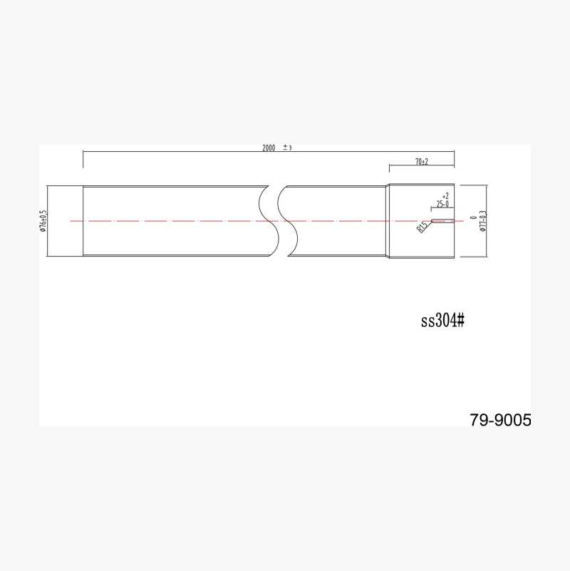 Rett rør med muffe, 2 m, 76 mm