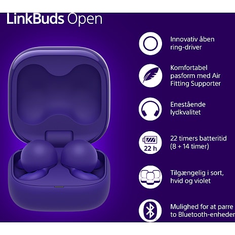 Sony LinkBuds Open trådløse in-ear høretelefoner – violet