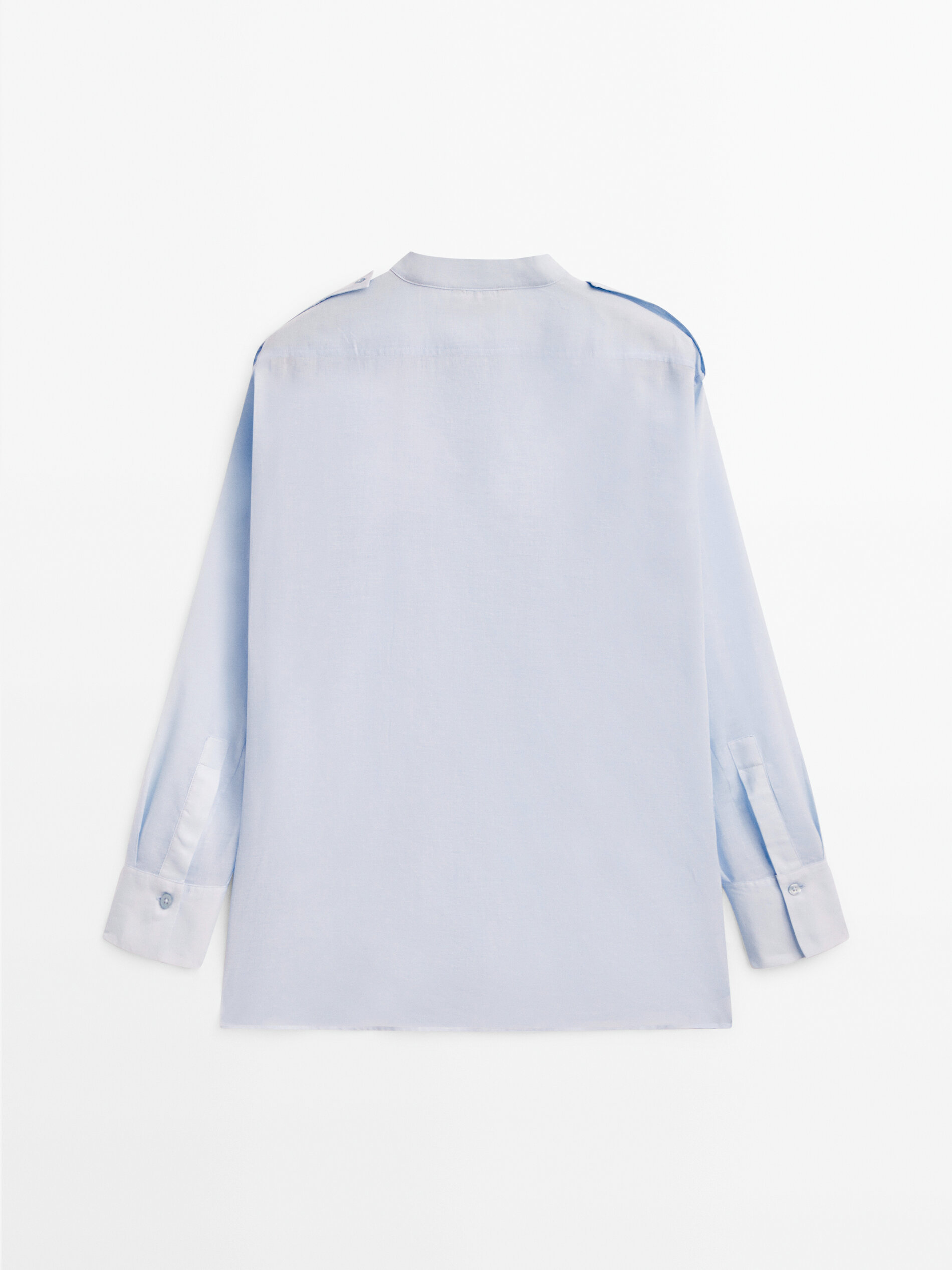 Camisa de voile de algodão com bolsos - AZUL