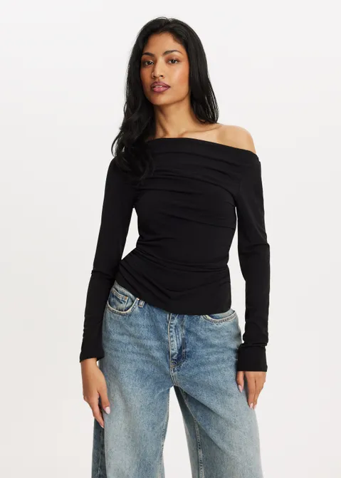 Top met ruches zwart (ZWART)