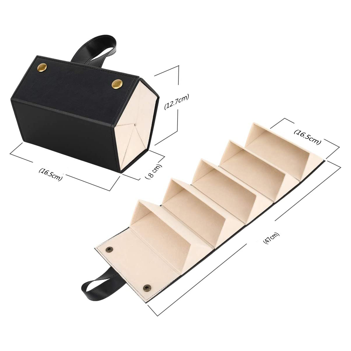 5in1 Faltbarer Reise Brillen Organizer Hardcase Brillenetui mit 5 Fächer - Schwarz / Beige