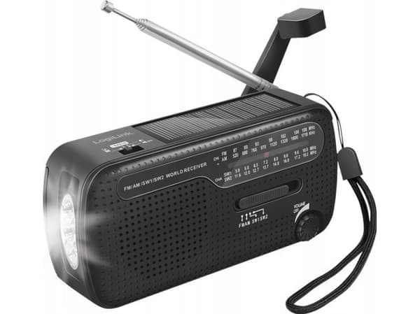 Logilink dynamo håndsveiv radio med solcellepanel og lommelykt