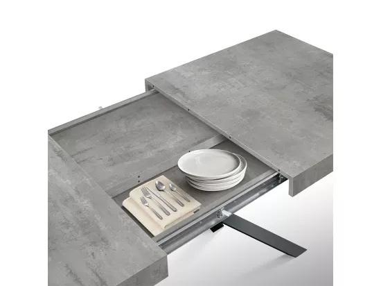 Table en bois, finition grise, base anthracite, extensible 160x90 - FORTE DEI MARMI