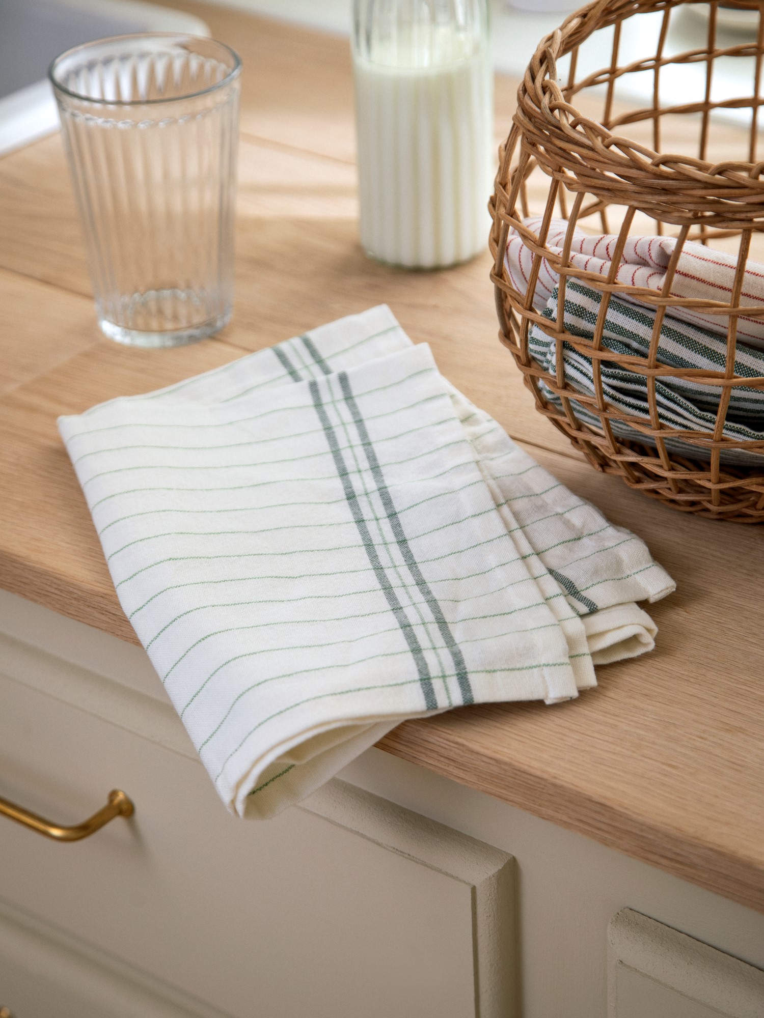 Viskestykke | Bomuld. 50 x 70 cm.  | Moss Green, Off White