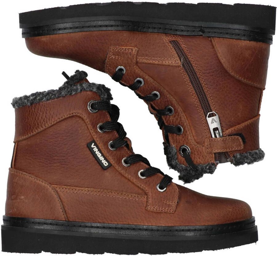 Vingino leren veterboots cognac