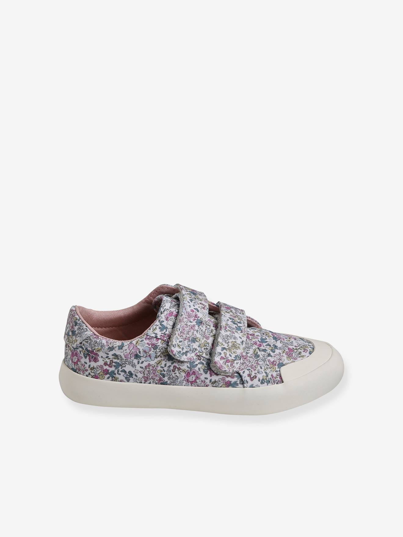 Tênis de lona com fecho de velcro, para meninas, estampa rosa médio