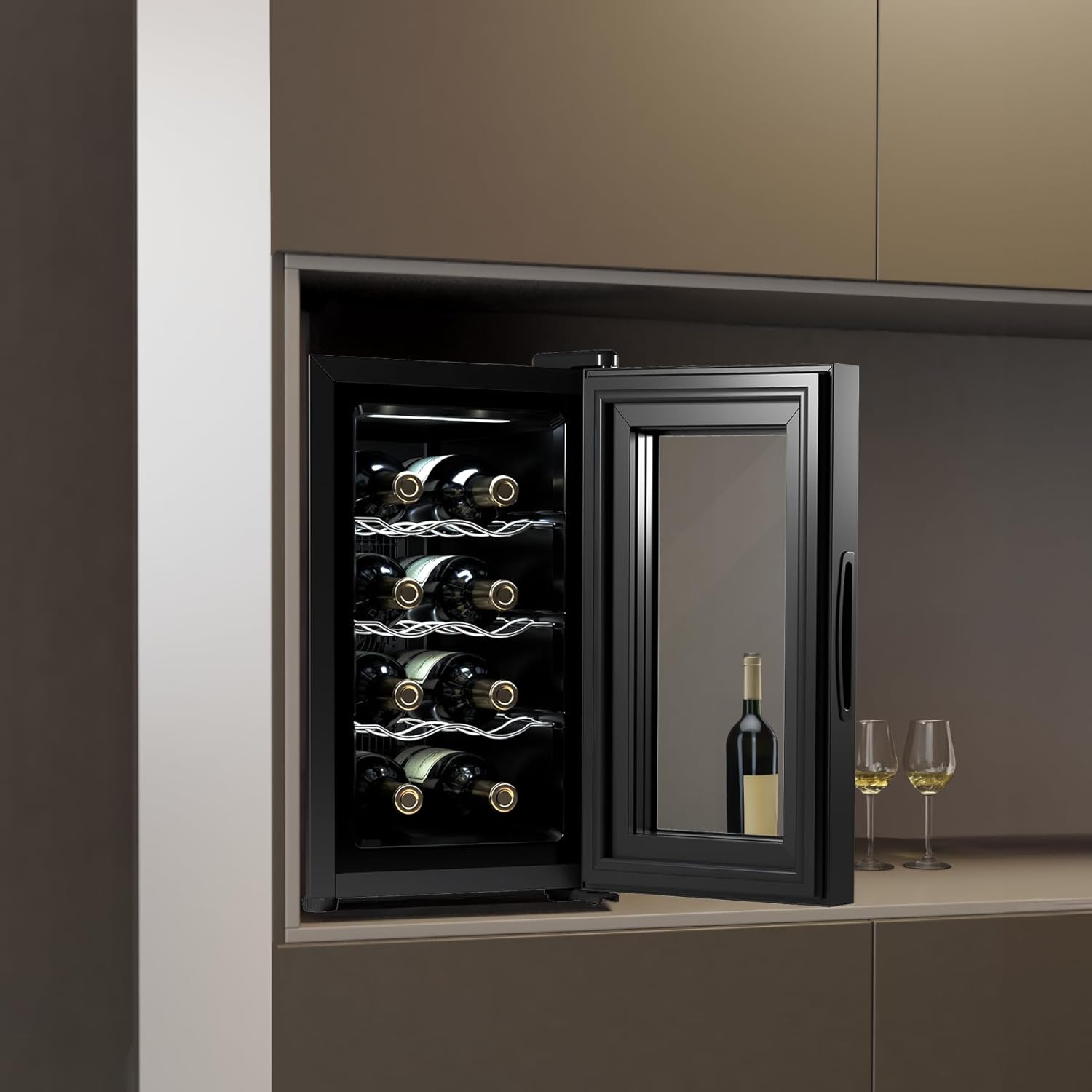 Cecotec Cave à vin 8 bouteilles Bolero Grandsommelier 830 coolcrystal, Refroidissement thermoélectrique, Température réglable entre 8 et 18°C, Commande tactile et affichage, Gaz non nocif.