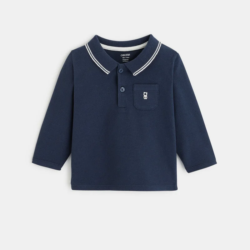 Polo piqué uni manches longues bleu bébé garçon Bleu