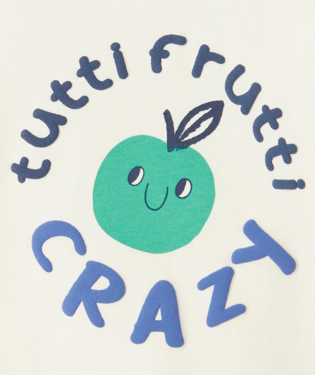 T-SHIRT BÉBÉ GARÇON EN COTON BIO ÉCRU AVEC MESSAGE TUTTI FRUTTI
