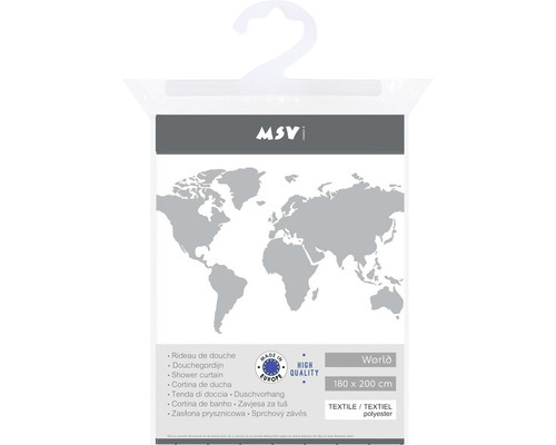 MSV World Textiel Douchegordijn 180 x 200 cm Wit/Grijs