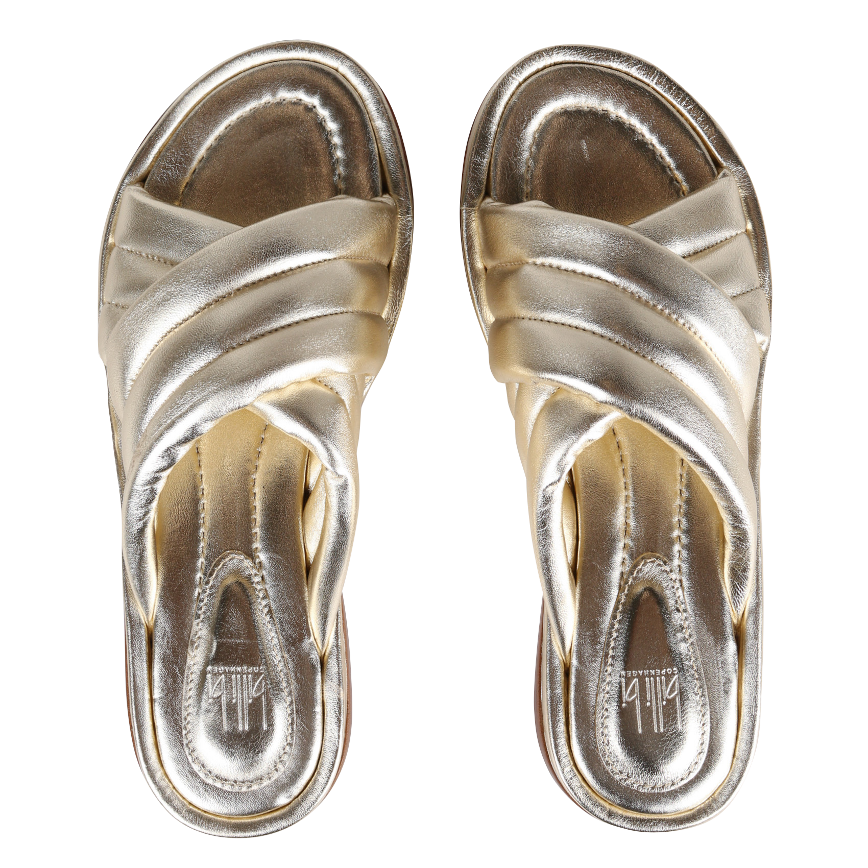 Mules plates en cuir| Doré