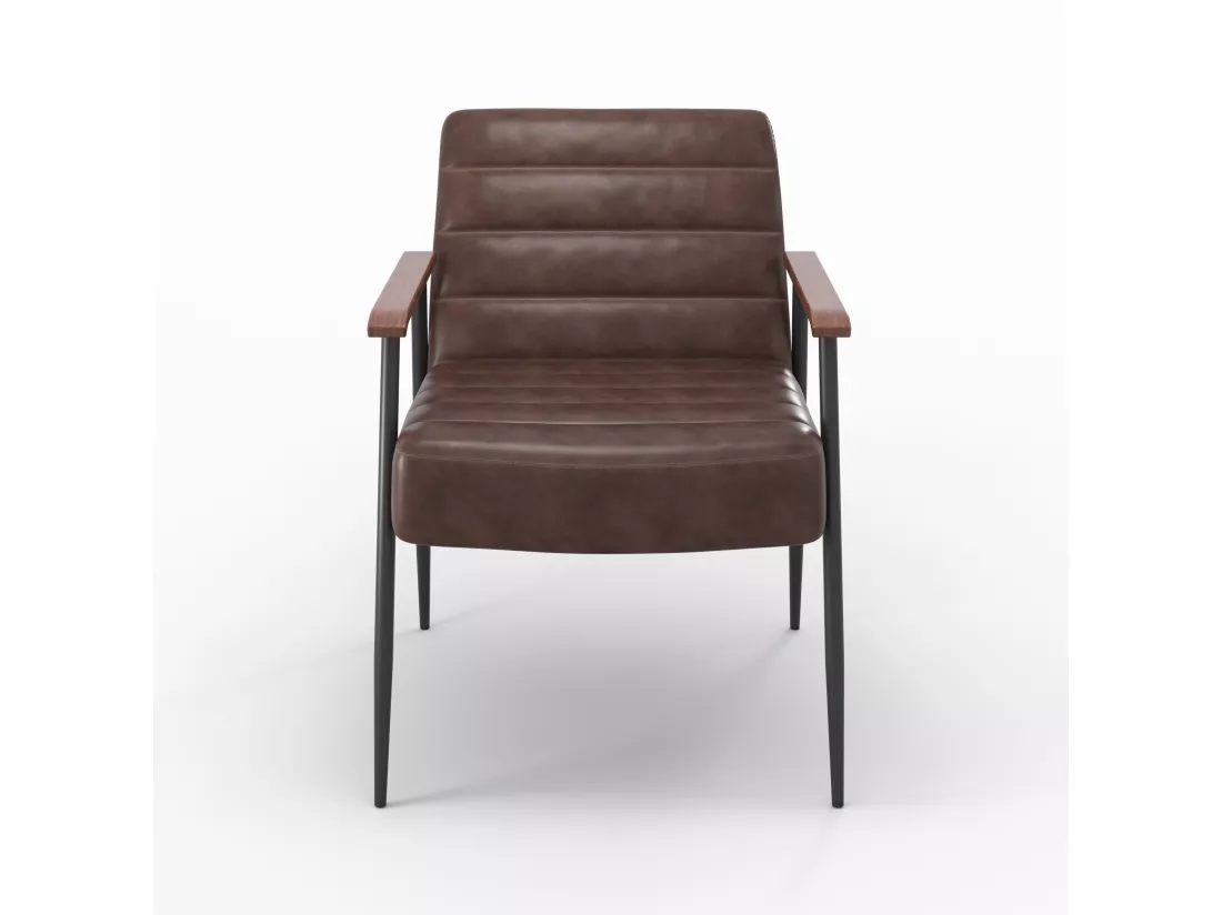 Fauteuil en cuir marron et métal noir - Hugues