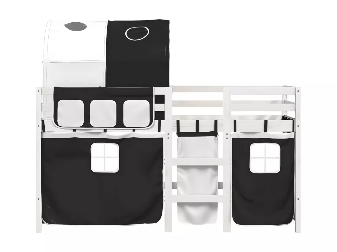 Lit mezzanine enfants et tunnel blanc/noir 90x190 cm pin massif