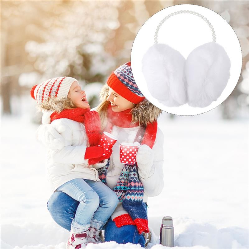 Weiche Plüsch Ohrenwärmer Winter Ohrenschützer Accessoire mit Perlen (One Size) - Rosa