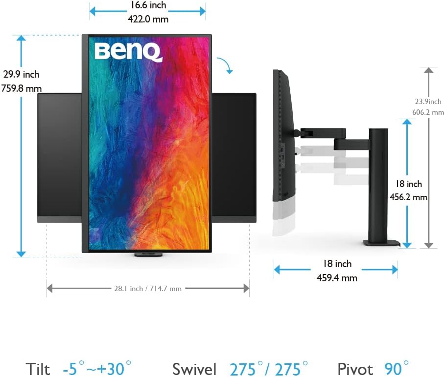 BenQ PD3205UA Écran 32 Pouces Ergo Arm 4K, UHD, sRGB, Rec.709, HDR10, IPS, technologie AQCOLOR, USB-C, Calibré en Usine, Hotkey Puck G2, KVM, Mode Couleur, DualView, Gris