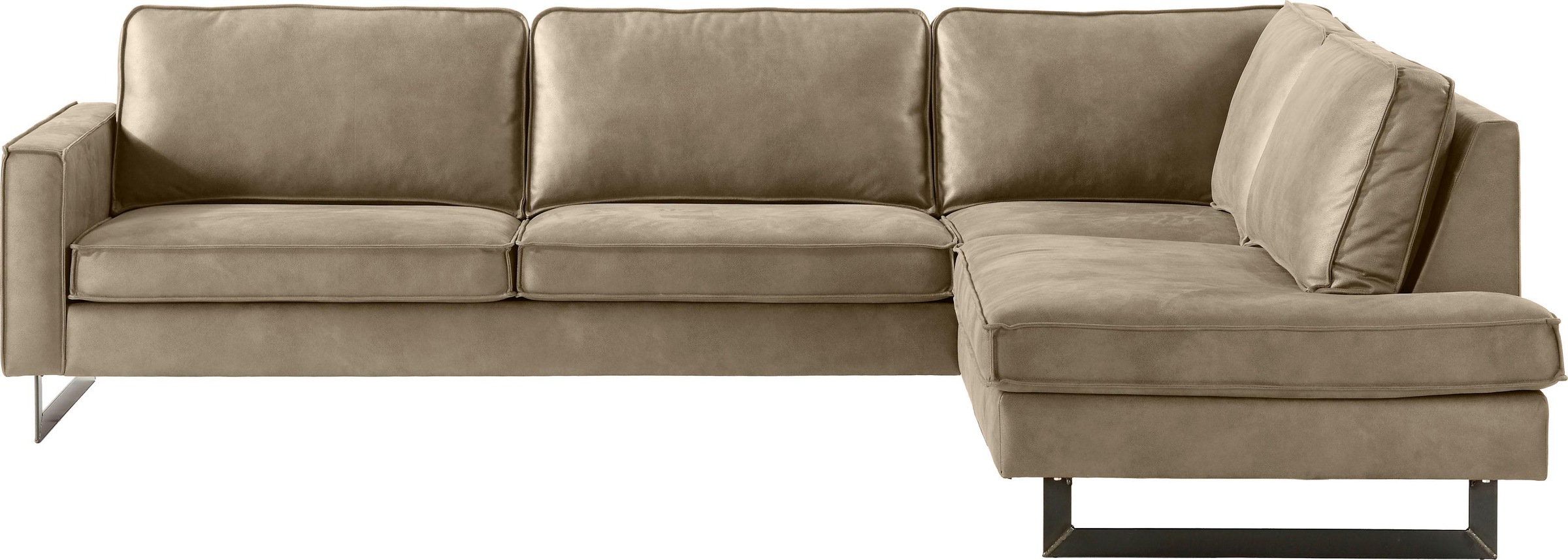 Home affaire Ecksofa »Pinto, 290 cm, Cord, Chenille, Lederoptik, Ottomane links / rechts« mit Keder, schwarze Metallfüsse, Wellenunterfederung