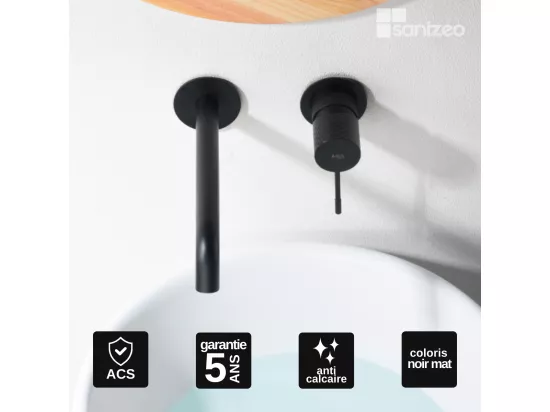 Robinet Mitigeur de Lavabo anti-calcaire Encastré Noir Mat IMEX GENOVA GLG053/NG